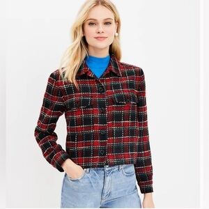 Loft Womens XL Cropped Tweed Button Front Jacket MSRP $170 NWT